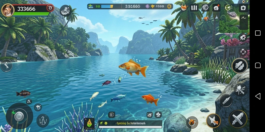 Tampilan gameplay seru di 333666 dengan aksi memancing yang mendebarkan.