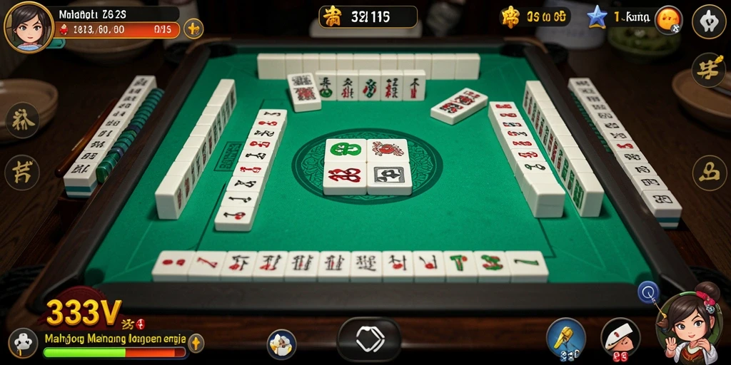 Tampilan gameplay <strong>333V</strong> yang menarik dan mengasyikkan di bidang Mahjong.