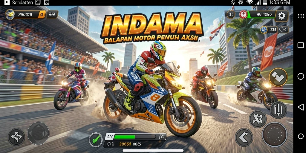 Tampilan gameplay balapan motor yang mendebarkan di INDAAA.