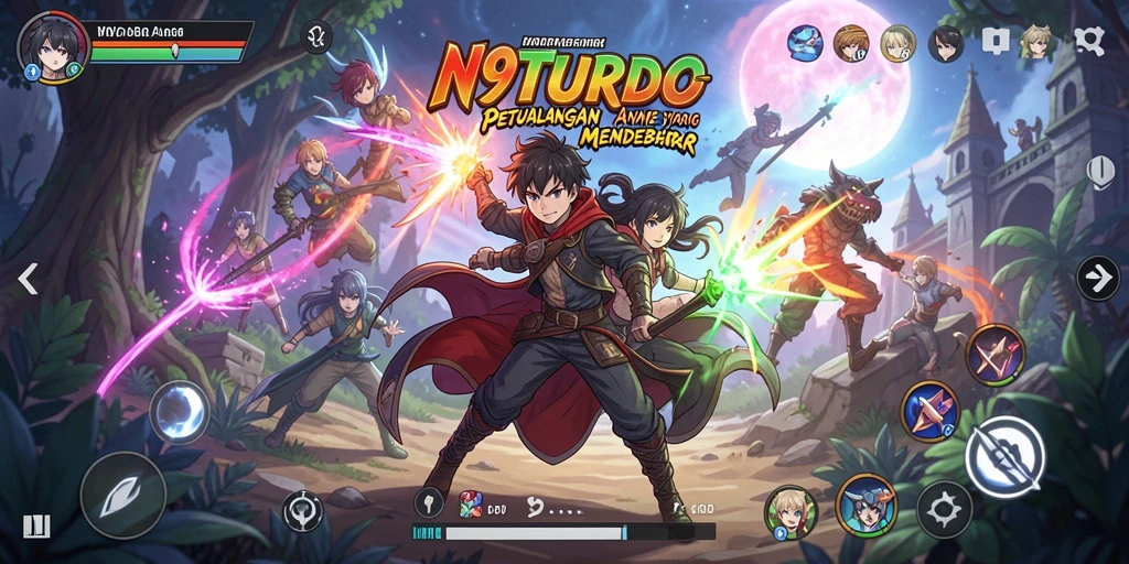 Gameplay N9TURBO yang penuh aksi dan karakter anime yang menarik.