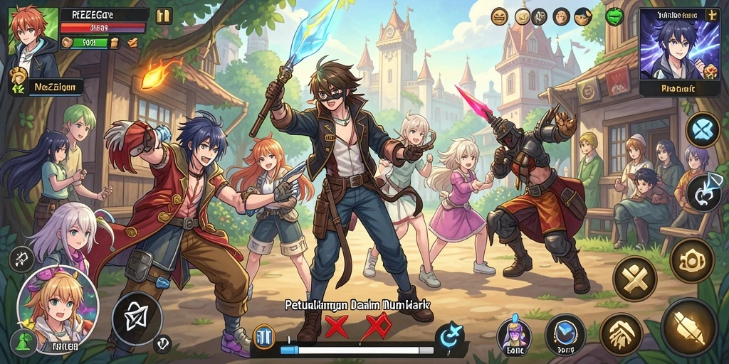 Screenshot utama REZEGO menampilkan aksi seru dari karakter anime.