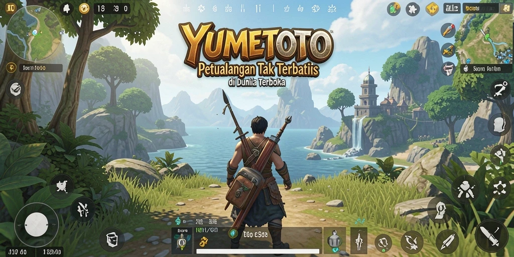 Tangkapan layar gameplay YUMETOTO menampilkan eksplorasi dunia terbuka yang mengagumkan.